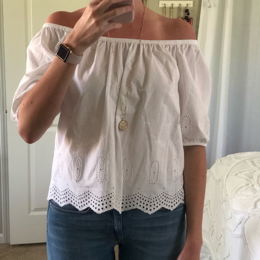 LOFT off the shoulder eyelet top